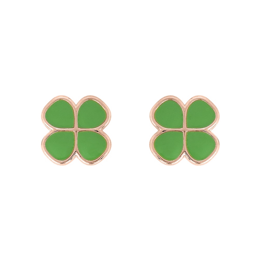 Boucles d'oreilles Enfant Plaqué Or Trèfles avec Laque Verte Poussettes Belges
