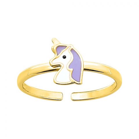 Bague Enfant Réglable Plaqué Or Licorne et Laque Violette + Blanche