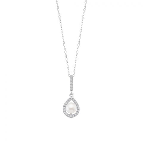 Collier Argent Rhodié 925/1000 Perle de Culture 6mm et Oxydes