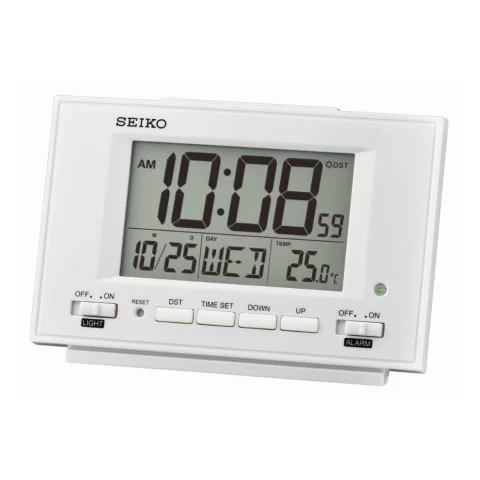 Réveil SEIKO Rectangle Digital Blanc Éclairage Permanent QHL075WN