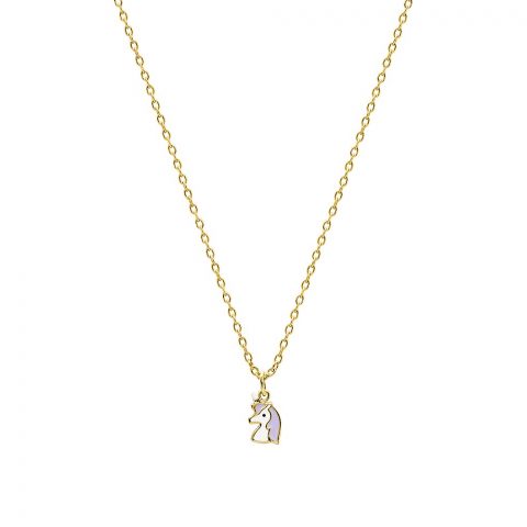 Collier Licorne Plaqué Or et Laque Violette et Blanche
