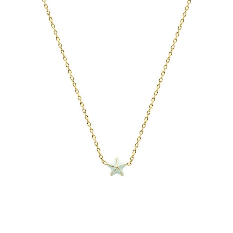 Collier Enfant Étoile de Mer Plaqué Or et Laque Turquoise
