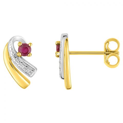 Boucles d'oreilles Or 750/1000 Bicolore et Rubis