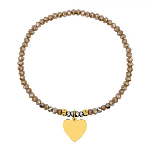 Bracelet Elastique Cristal Rose Gold Acier Doré Coeur