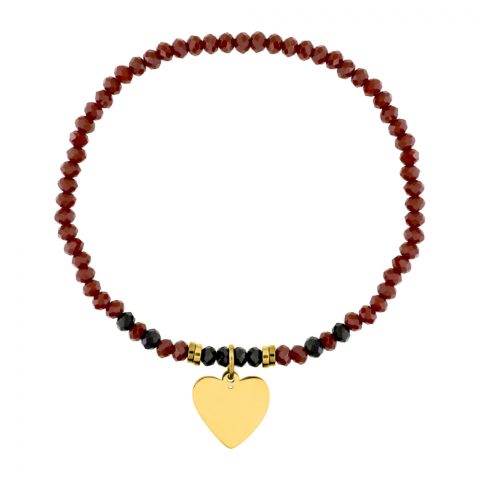 Bracelet Elastique Cristal Rouge Acier Doré Coeur