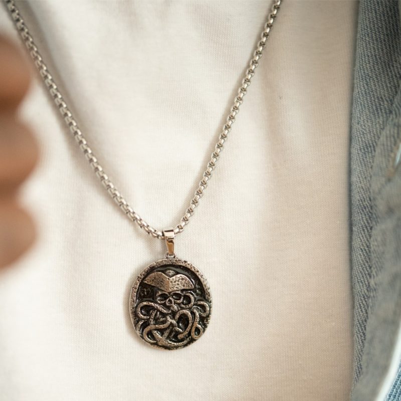 Collier Homme Acier Médaille Pirate 50+10cm – Image 2