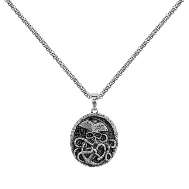 Collier Homme Acier Médaille Pirate 50+10cm