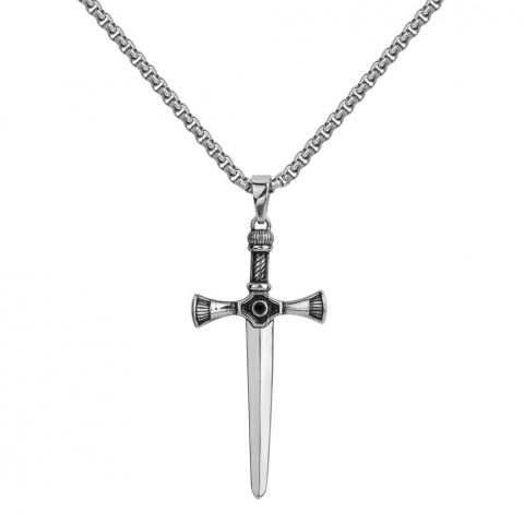 Collier Homme Acier Pendentif Épée 50+10cm