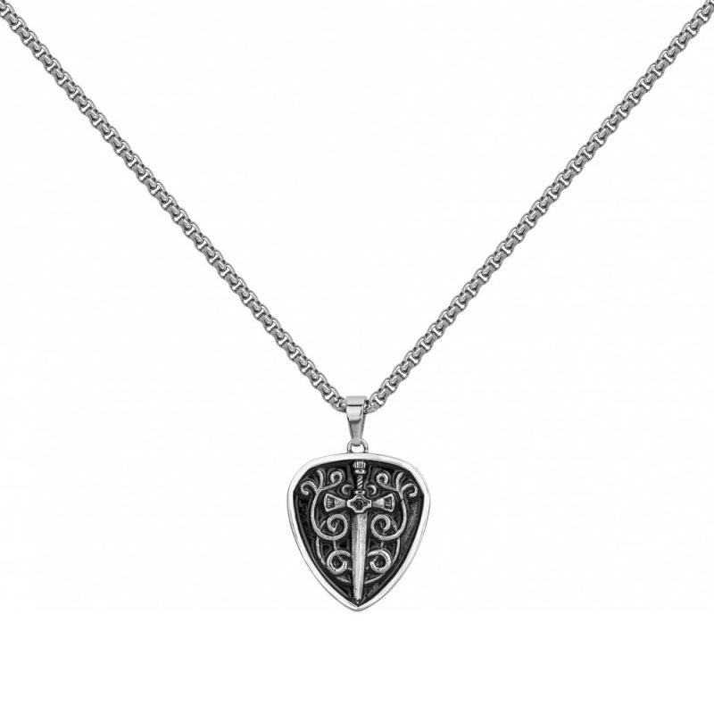 Collier Homme Acier Médaille Bouclier & Épée