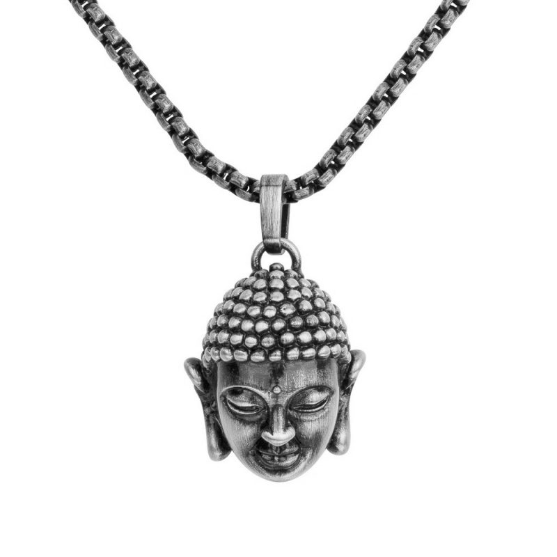 Collier Homme Acier Pendentif Bouddha 50+10cm