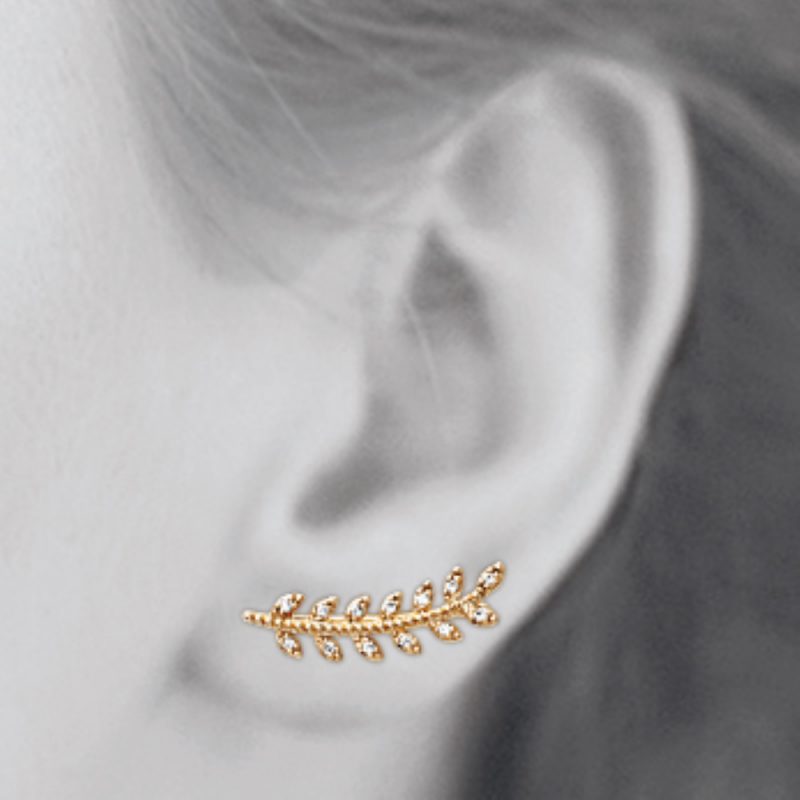 Contour d'oreille Plaqué Or Jaune Feuilles de Laurier et Oxydes – Image 2