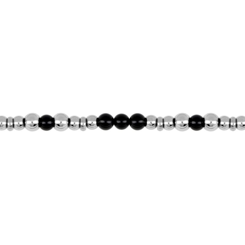 Bracelet Acier Perles Agates Noires et Acier Longueur 17+3 cm