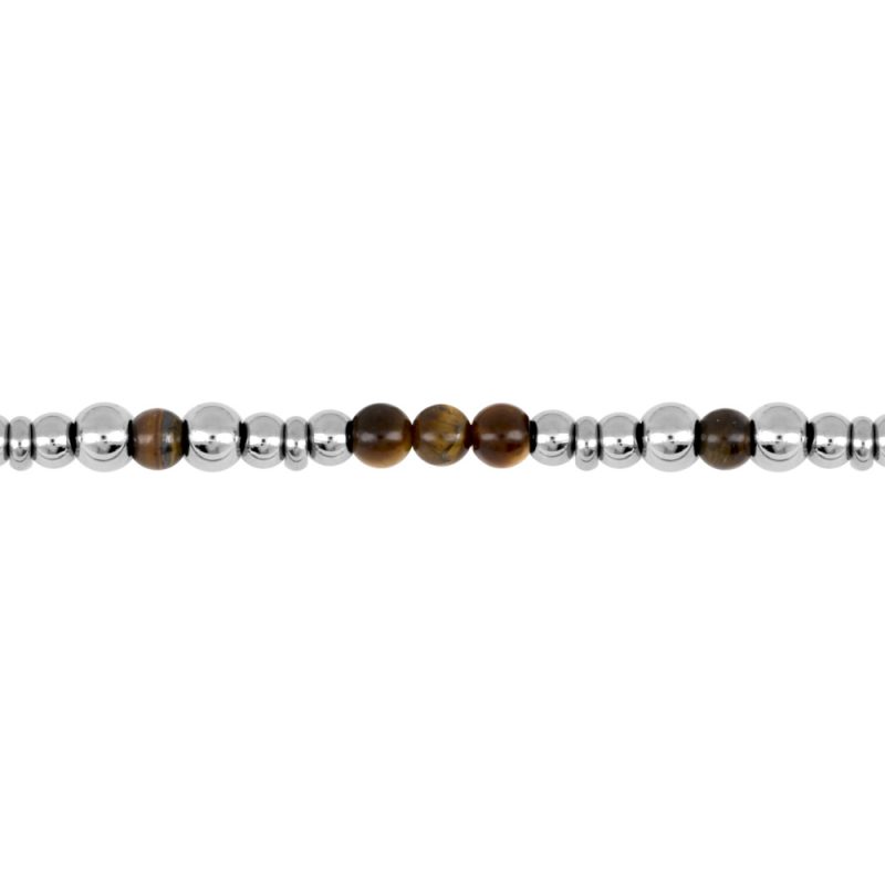 Bracelet Acier Perles Oeil de Tigre et Acier Longueur 17+3 cm