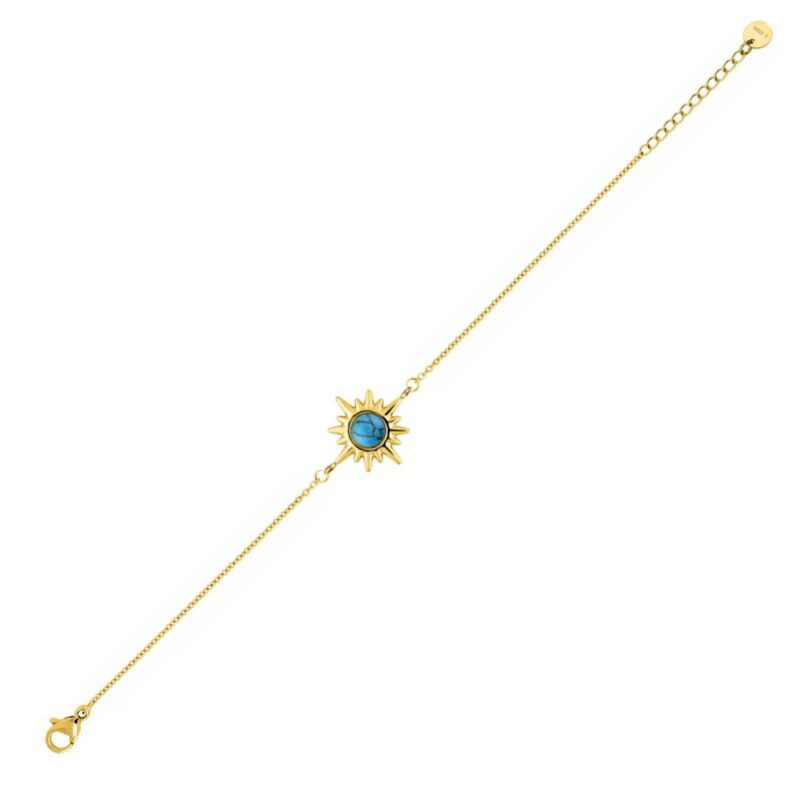 Bracelet Fashion Steel Acier Doré et Turquoise Synthétique Motif Soleil 18mm – Image 2