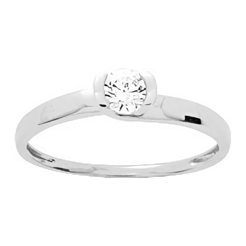 Bague Solitaire Or Blanc 750/1000 et Oxyde de Zirconium 4mm