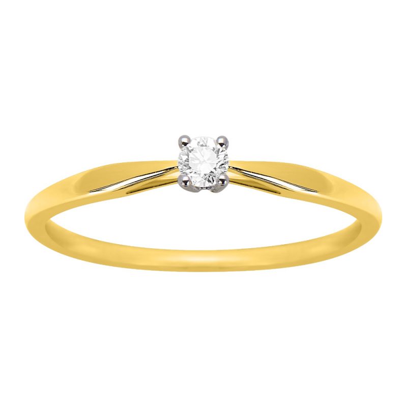 Bague Solitaire Or 750/1000 Bicolore et Diamant 0.08ct Serti 4 Griffes