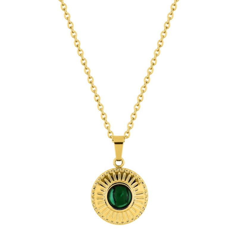 Collier Fashion Steel Acier Doré Motif Rond 15mm et Malachite Verte Synthétique – Image 2