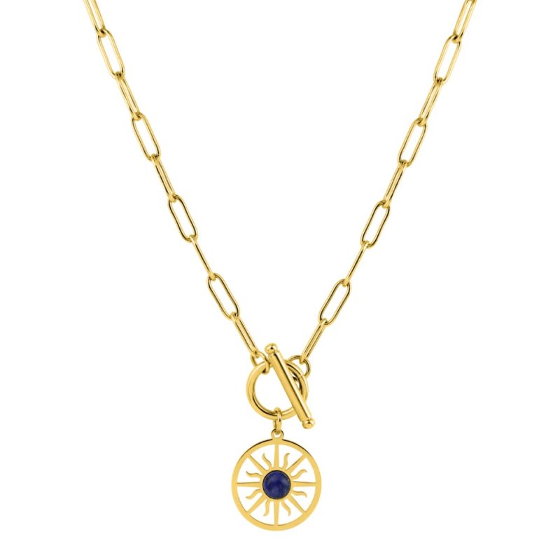 Collier Fashion Steel Acier Doré Motif Rond 20mm et Lapis Bleu Synthétique – Image 2
