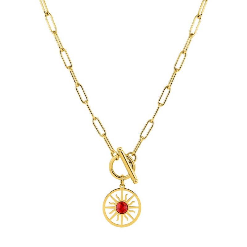 Collier Fashion Steel Acier Doré Motif Rond 20mm et Turquoise Rouge Synthétique – Image 2