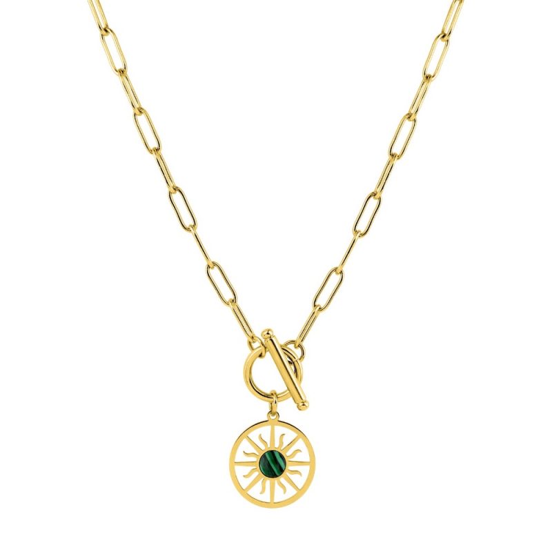 Collier Fashion Steel Acier Doré Motif Rond 20mm et Malachite Verte Synthétique – Image 2