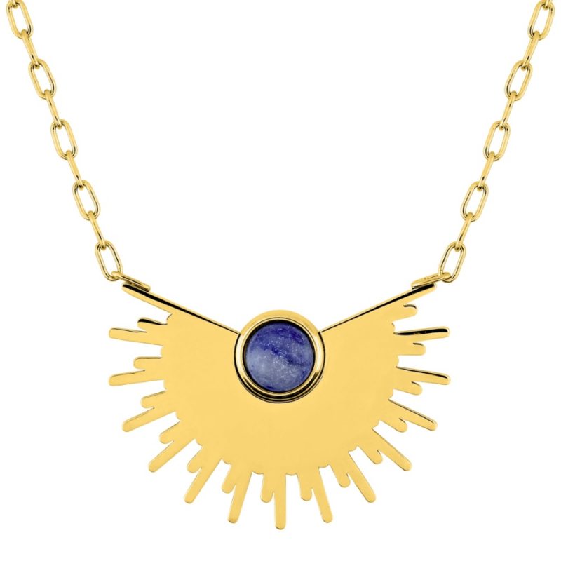 Collier Acier Doré et Lapis Bleu Synthétique