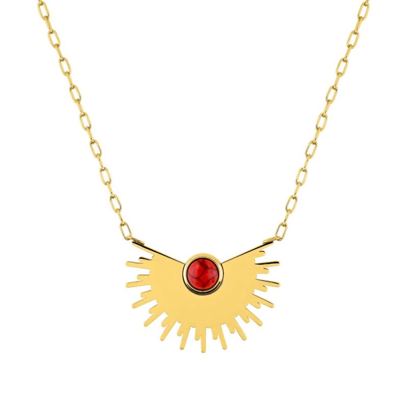 Collier Acier Doré et Turquoise Rouge Synthétique – Image 2