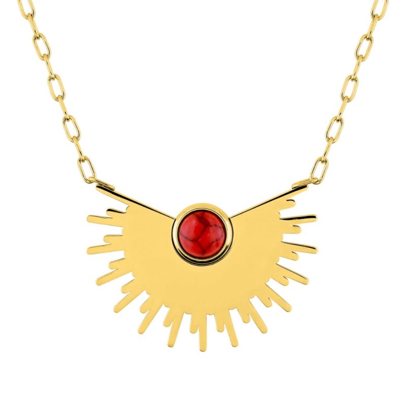 Collier Acier Doré et Turquoise Rouge Synthétique
