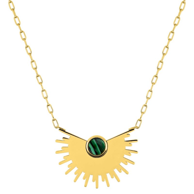 Collier Acier Doré et Malachite Verte Synthétique – Image 2