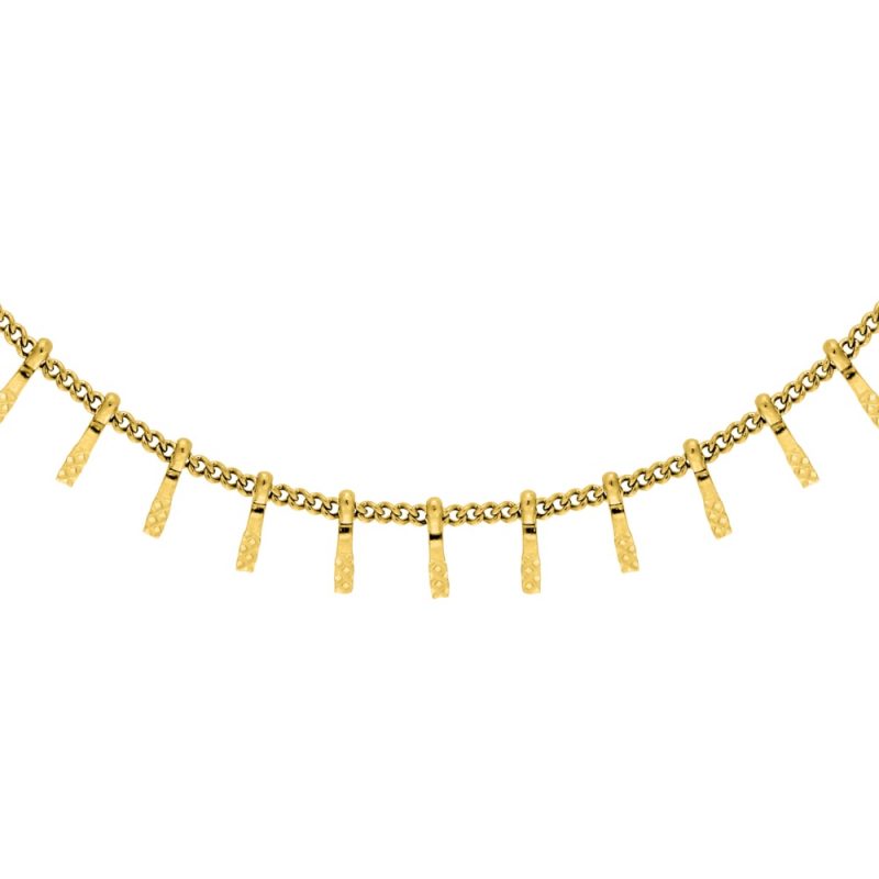Collier Fashion Steel Acier Doré et Pampilles Ciselées