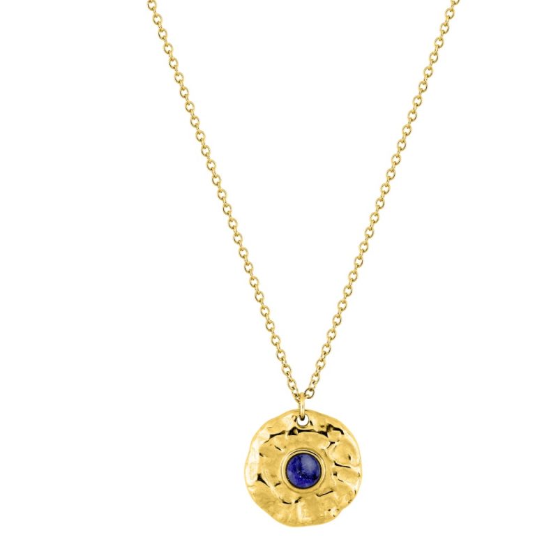 Collier Fashion Steel Acier Doré Maille Forçat Motif Rond Martelé et Lapis Bleu Synthétique – Image 2