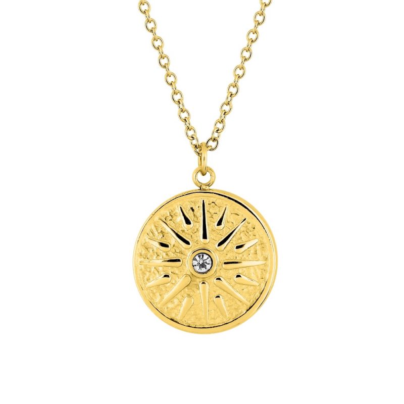 Collier Cristal Blanc Acier Doré