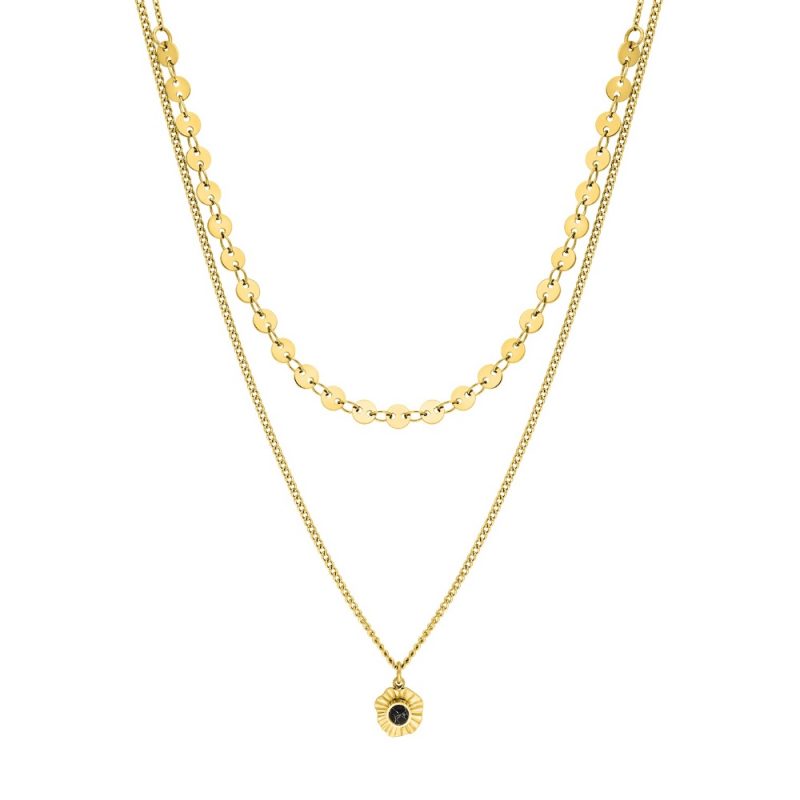 Collier Fashion Steel Acier Doré Double Rang et Lapis Bleu Synthétique – Image 2