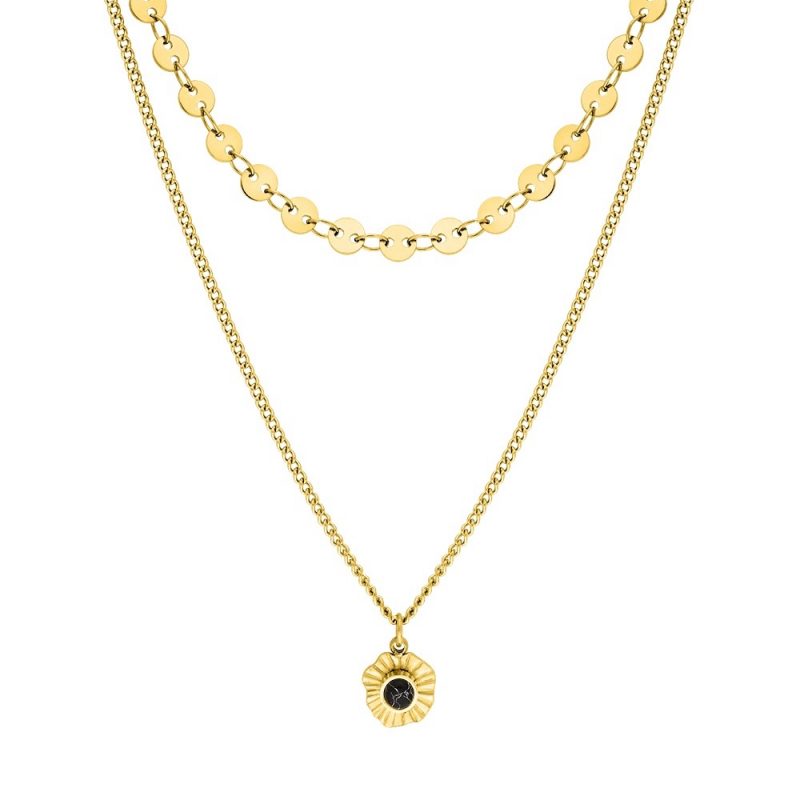 Collier Fashion Steel Acier Doré Double Rang et Lapis Bleu Synthétique