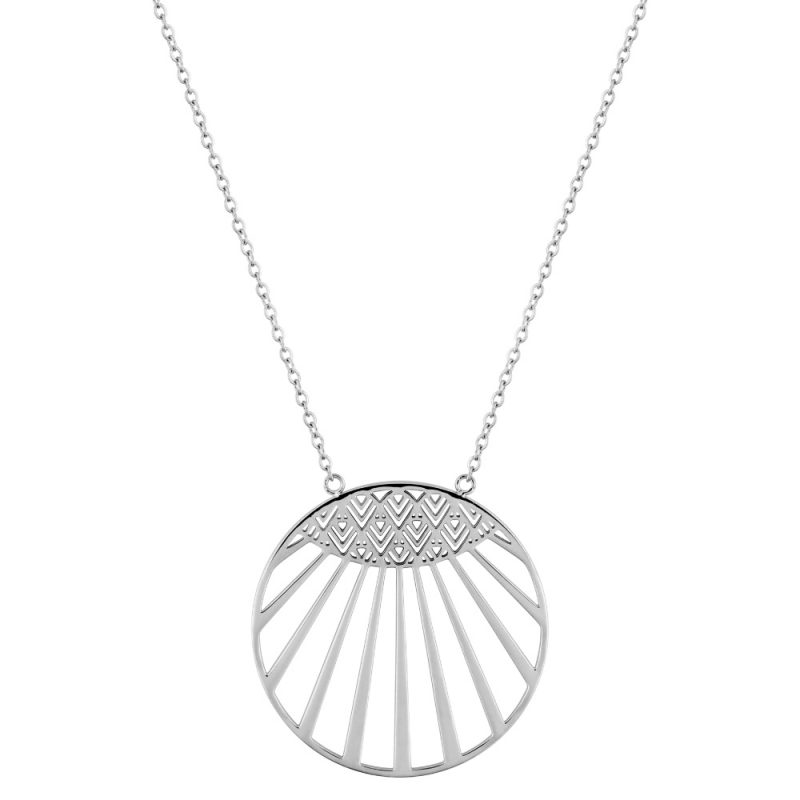 Collier Acier Rond Motif Rayons de Soleil – Image 2