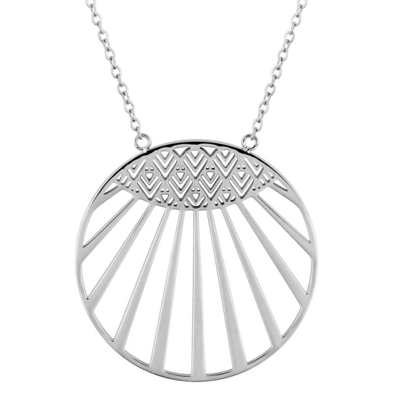 Collier Acier Rond Motif Rayons de Soleil