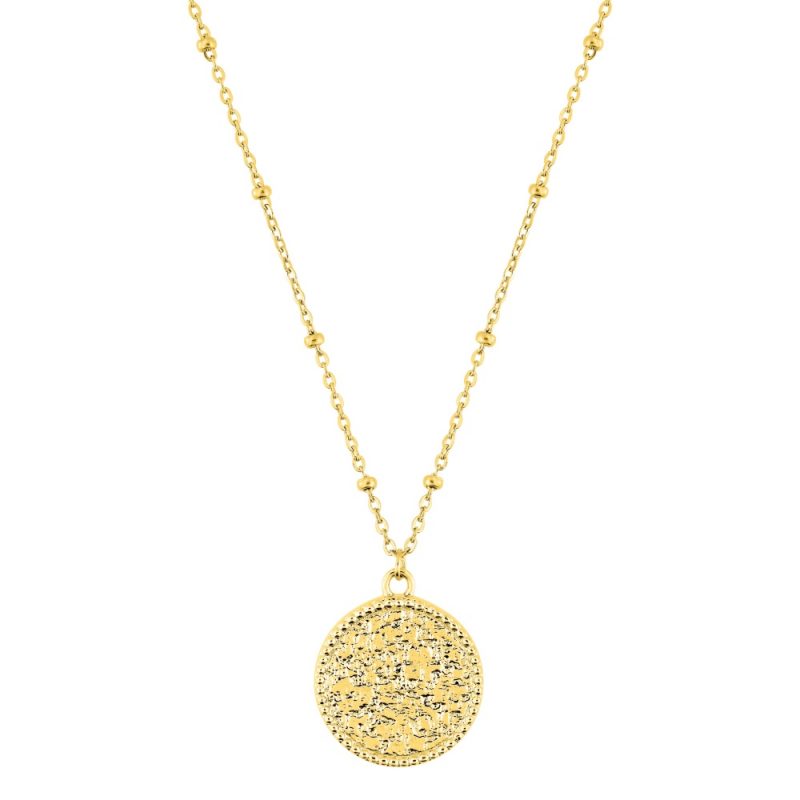 Collier Acier Doré Maille Forçat & Boules et Rond Martelé 15mm – Image 2