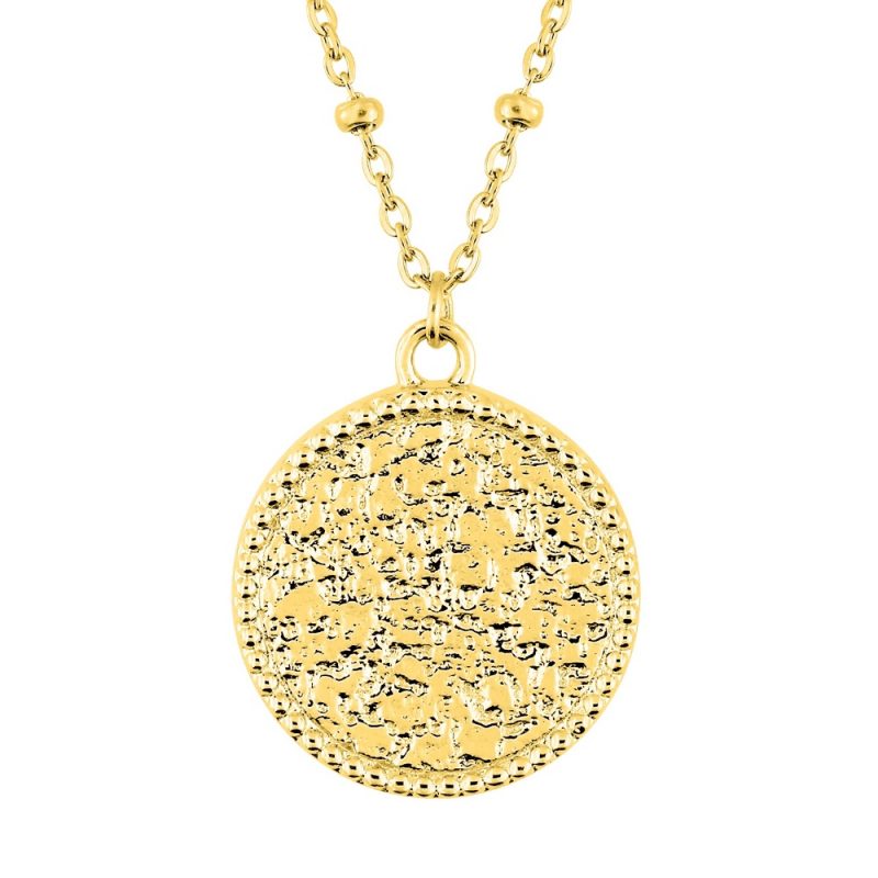 Collier Acier Doré Maille Forçat & Boules et Rond Martelé 15mm