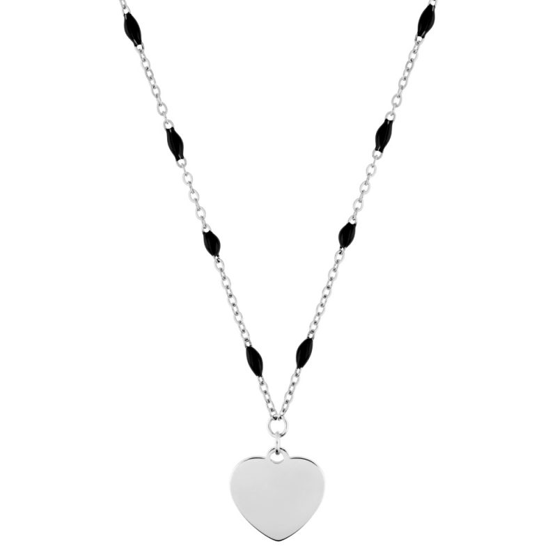 Collier Acier Coeur et Résine Noire – Image 2