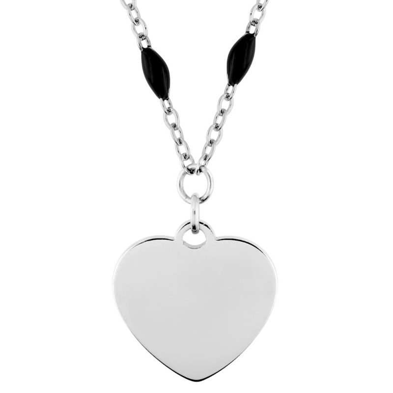 Collier Acier Coeur et Résine Noire