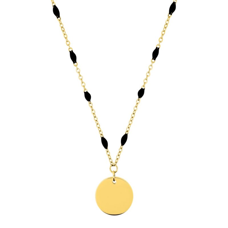 Collier Fashion Steel Acier Doré Jeton 12mm et Résine Noire – Image 2