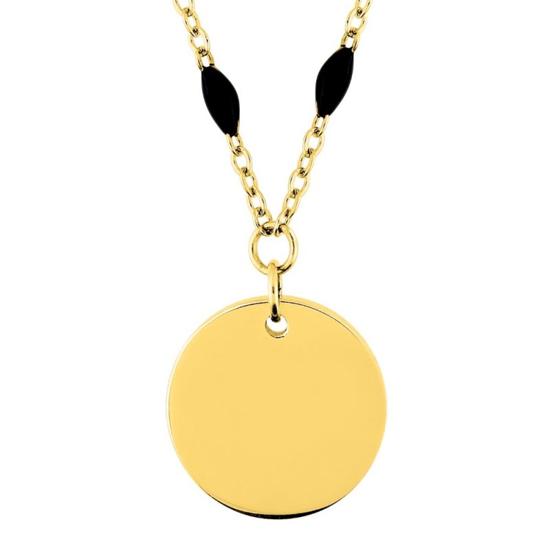 Collier Fashion Steel Acier Doré Jeton 12mm et Résine Noire