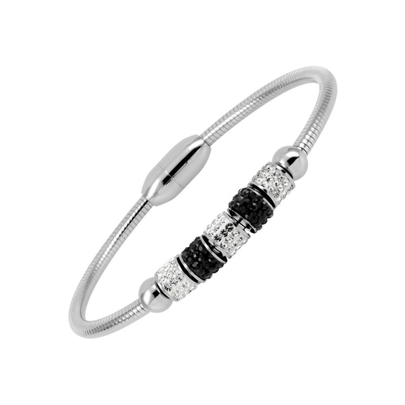 Bracelet Acier Aimanté et Rouleaux Cristal Blanc et Noir – Image 2