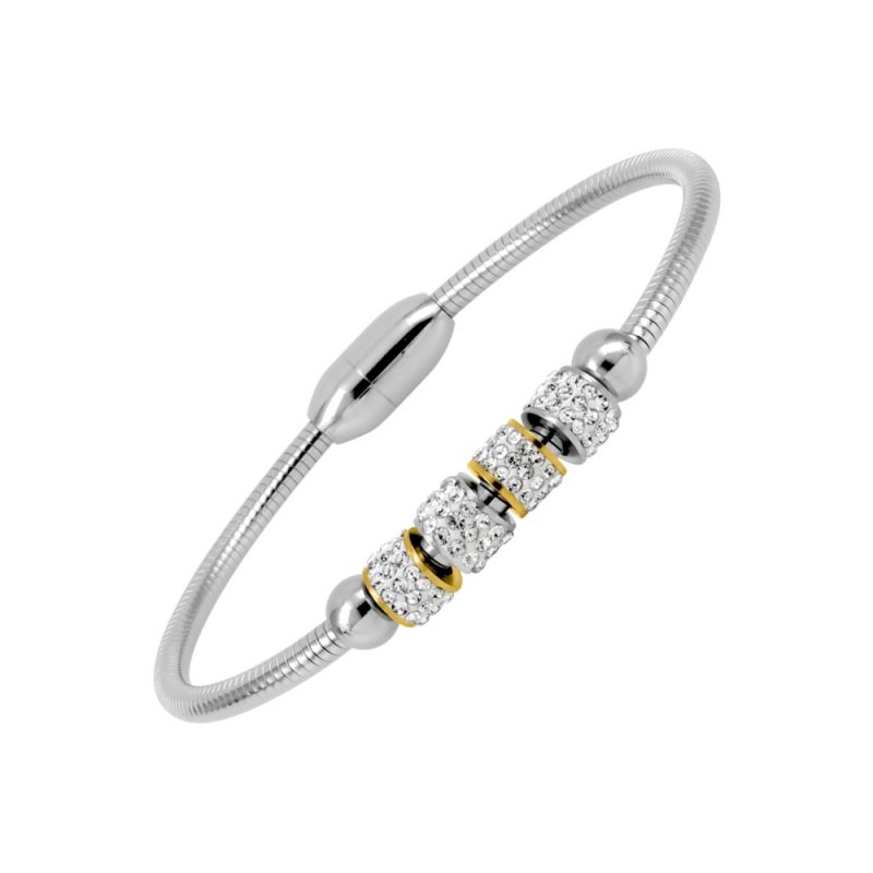 Bracelet Acier Aimanté Bicolore et Rouleaux Cristal – Image 2