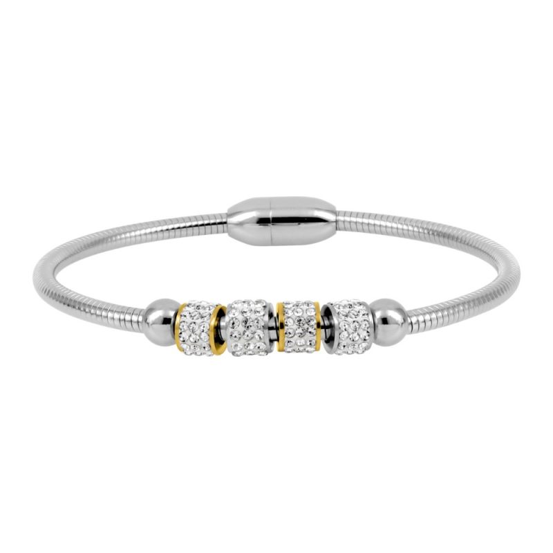 Bracelet Acier Aimanté Bicolore et Rouleaux Cristal