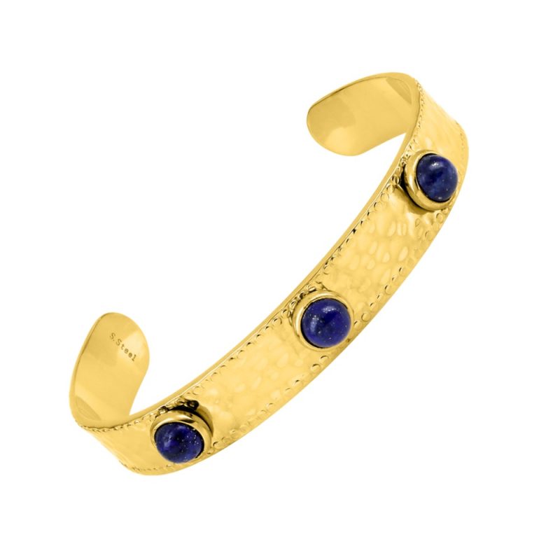 Bracelet Fashion Steel Manchette 10mm Acier Doré et Agate Bleue Synthétique – Image 2