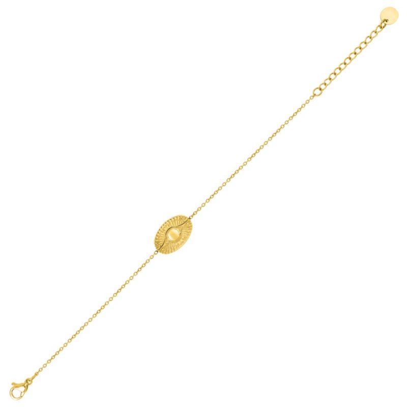 Bracelet Acier Doré Motif Œil Ovale 15X10mm Longueur 16+3cm – Image 2
