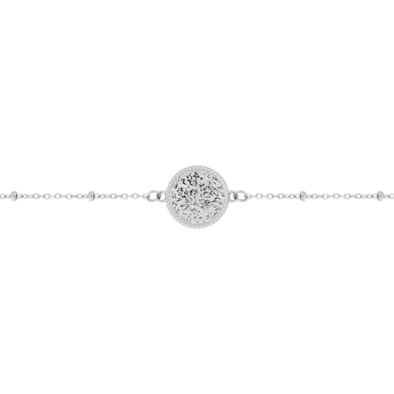 Bracelet Acier Boules et Plaque Ronde Martelée