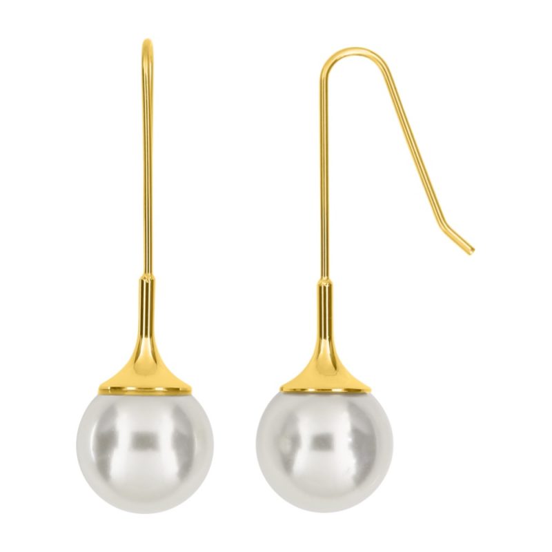 Boucles d'oreilles Crochet Perle Blanche Synthétique Acier Doré