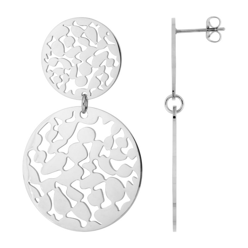 Boucles d'oreilles Pendantes Acier Double rond Diamètres 20 et 30 mm