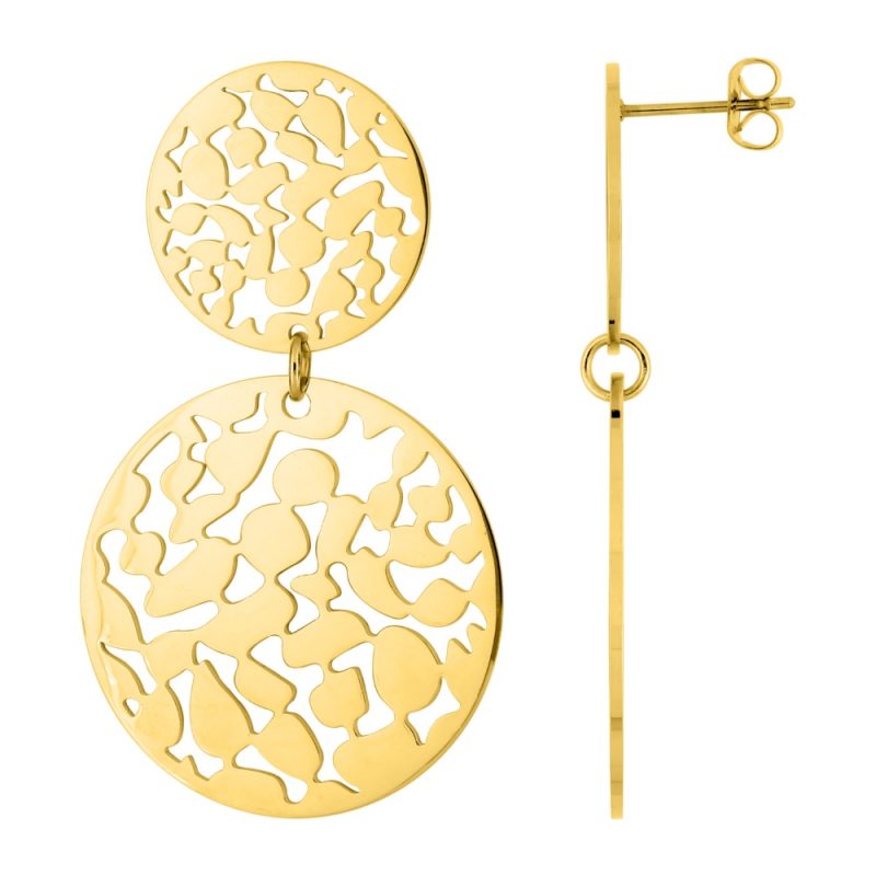 Boucles d'oreilles Pendantes Acier Doré Double rond Diamètres 20 et 30 mm